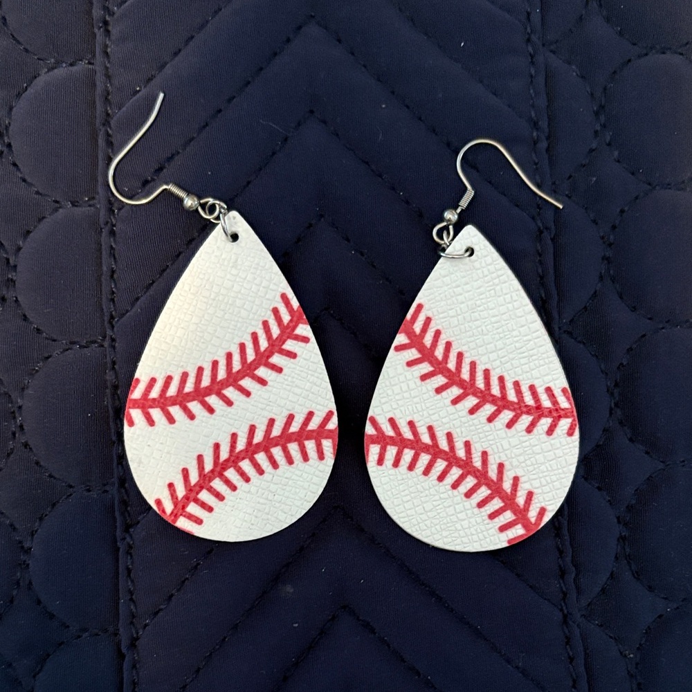 Baseball Stitch Teardrop Earrings